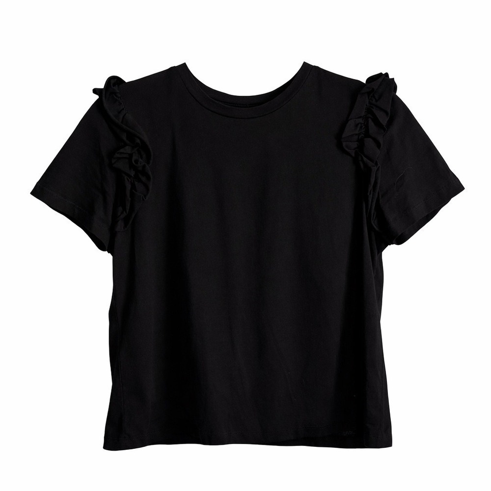 Zara Black Ruffle Sleeve Top Medium Dark Feminine Office Siren Elevated Basic